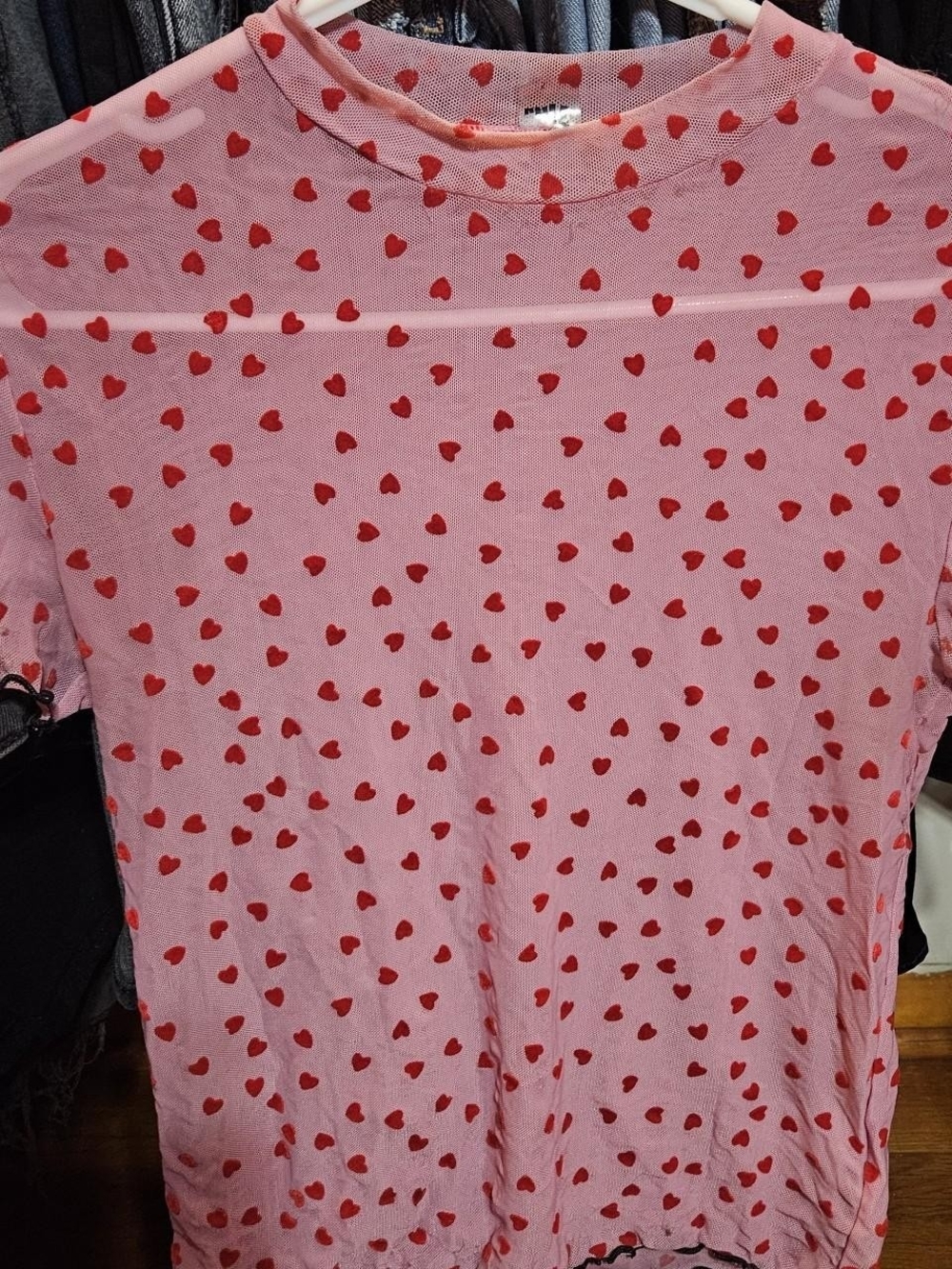 UNIF Pink Tee with Red Heart Motif
